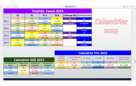 Golf : Calendrier 2023