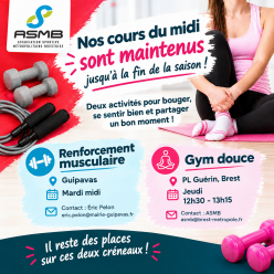 Renforcement musculaire à Guipavas et gym douce à Brest : les cours sont maintenus jusqu’à la fin de saison !